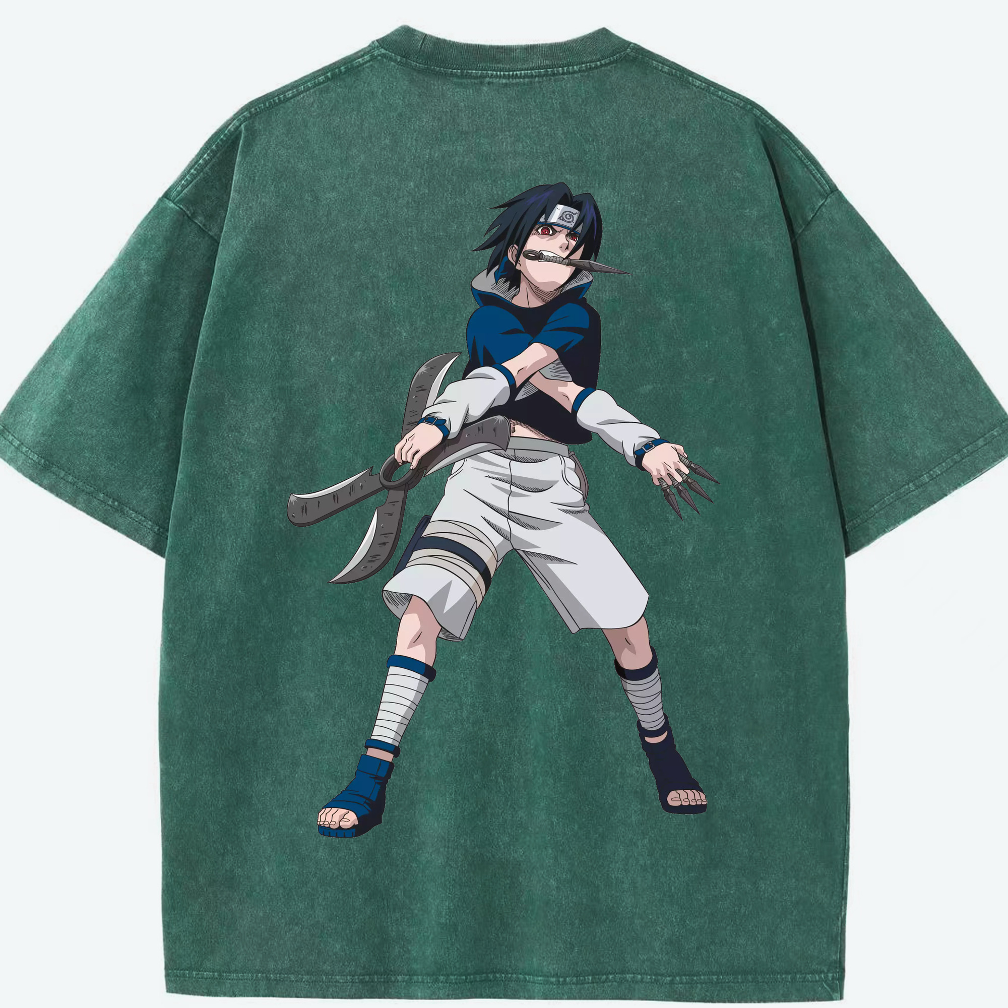 （画像用） NARUTO -ナルト- うちは サスケ Uchiha Sasuke 綿100% ヴィンテージ風 半袖Tシャツ（背面プリント）